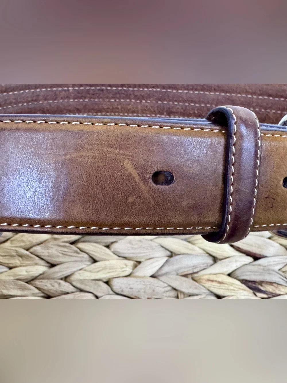 Silver Creek Men's Leather Western Belt Size 34 Southwestern Woven Brown